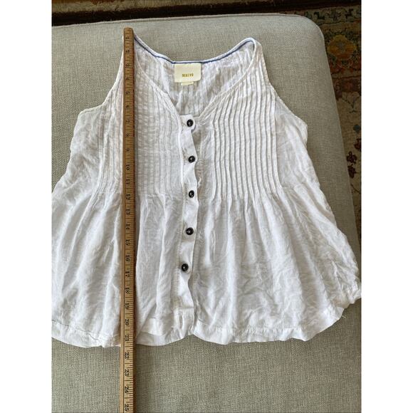 Maeve Anthropologie Pintuck Swing Tank Sz 2 XS S White Button Front Boho - Picture 10 of 12